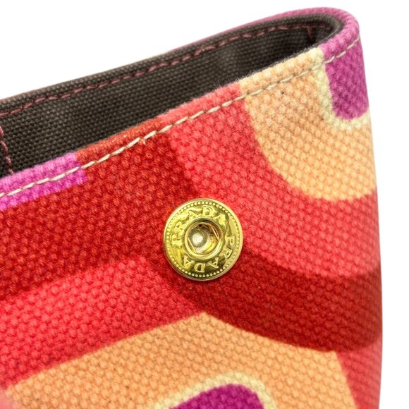 PRADA Vintage Logo Tote Bag Canapa Stampata Canvas Multicolor Red Pink  [105524] - Picture 12 of 15